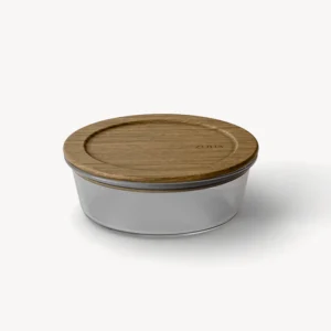 Glazen vershoudbakje met acaciahouten deksel rond | 650 ml