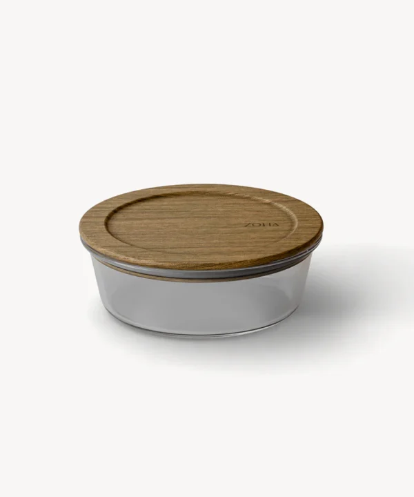Glazen vershoudbakje met acaciahouten deksel rond | 650 ml