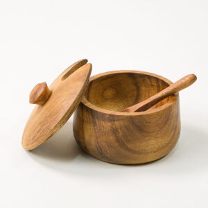 Acacia houten kruidenpot met deksel en lepel | 9 cm