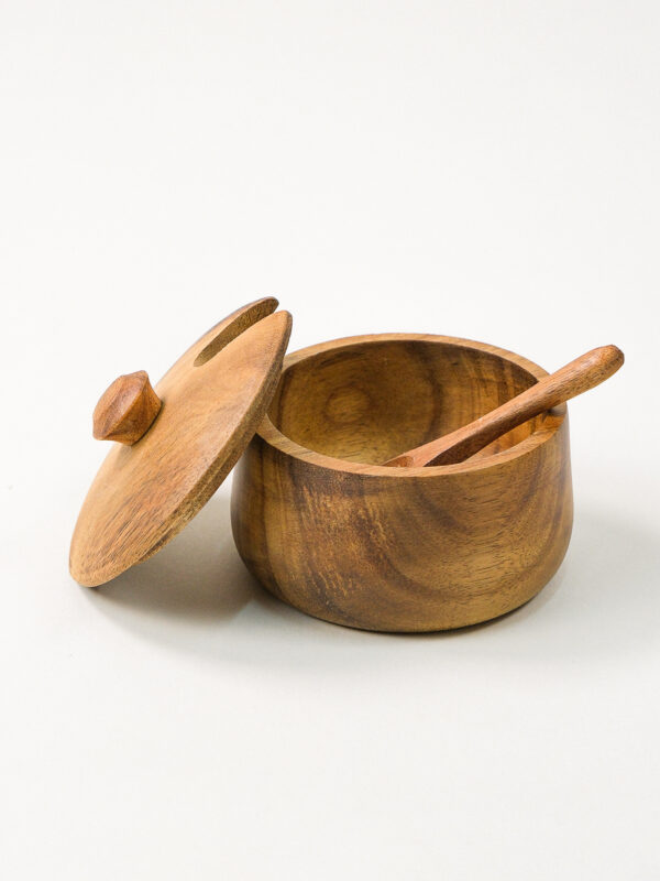 Acacia houten kruidenpot met deksel en lepel | 9 cm