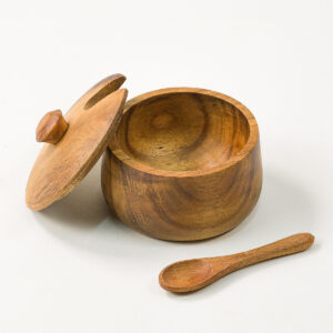 Acacia houten kruidenpot met deksel en lepel | 9 cm