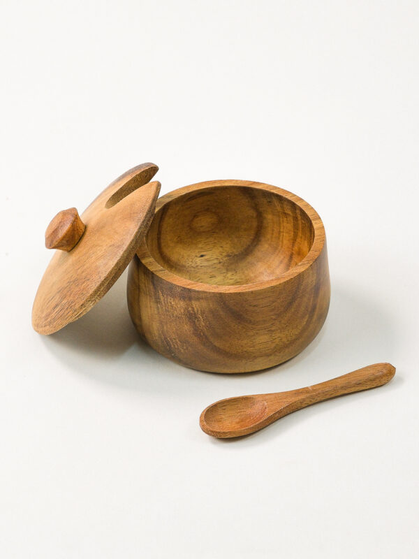 Acacia houten kruidenpot met deksel en lepel | 9 cm
