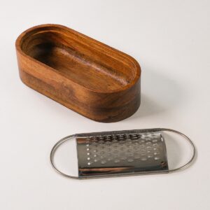 Rvs rasp met acacia houten opvangbakje