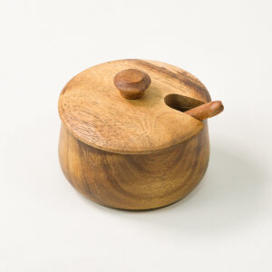 Acacia houten kruidenpot met deksel en lepel | 9 cm
