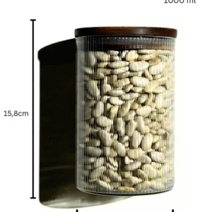Voorraadpot Stripe met acaciadeksel | 2 stuks | 1000 ml