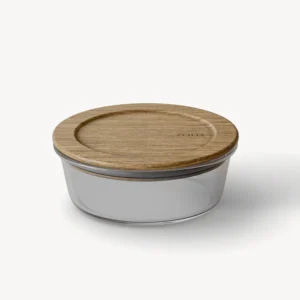 Glazen vershoudbakje met acaciahouten deksel rond | 950 ml