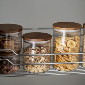 Voorraadpot Stripe met acaciadeksel | 2 stuks | 1000 ml