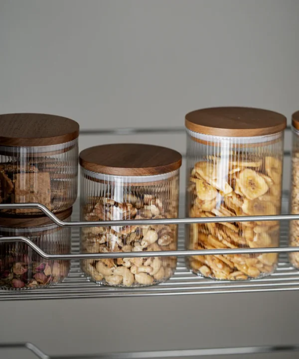 Voorraadpot Stripe met acaciadeksel | 2 stuks | 1500 ml