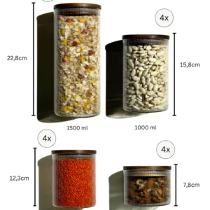 Stripe voorraadpotten met acaciadeksel bundel | 16-delig