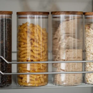 Stripe voorraadpotten met acaciadeksel bundel | 16-delig