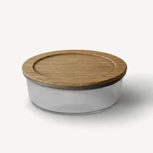 Glazen vershoudbakje met acaciahouten deksel rond | 1300 ml