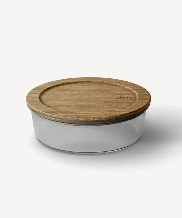 Glazen vershoudbakje met acaciahouten deksel rond | 1300 ml