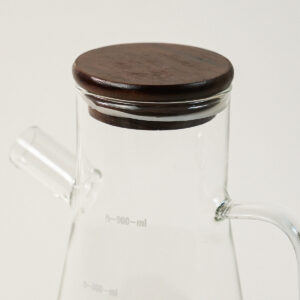 Kesten glazen oliefles met acacia deksel en houder | 900 ml