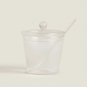 Siena glazen suikerpot met lepel gestreept