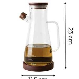 Kesten glazen oliefles met acacia deksel en houder | 900 ml
