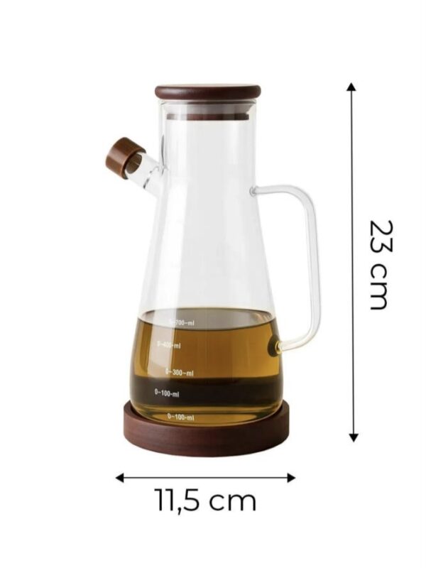 Kesten glazen oliefles met acacia deksel en houder | 900 ml