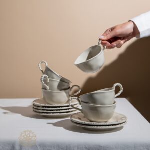 Piraye koffiekopjes set voor 6 personen | Beige | 175 ml