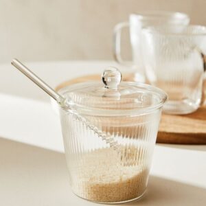 Siena glazen suikerpot met lepel gestreept