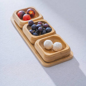 Bamboe dienblad met 3 schaaltjes | Vierkant