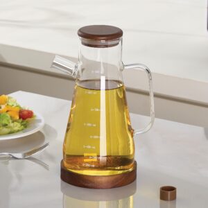 Kesten glazen oliefles met acacia deksel en houder | 900 ml