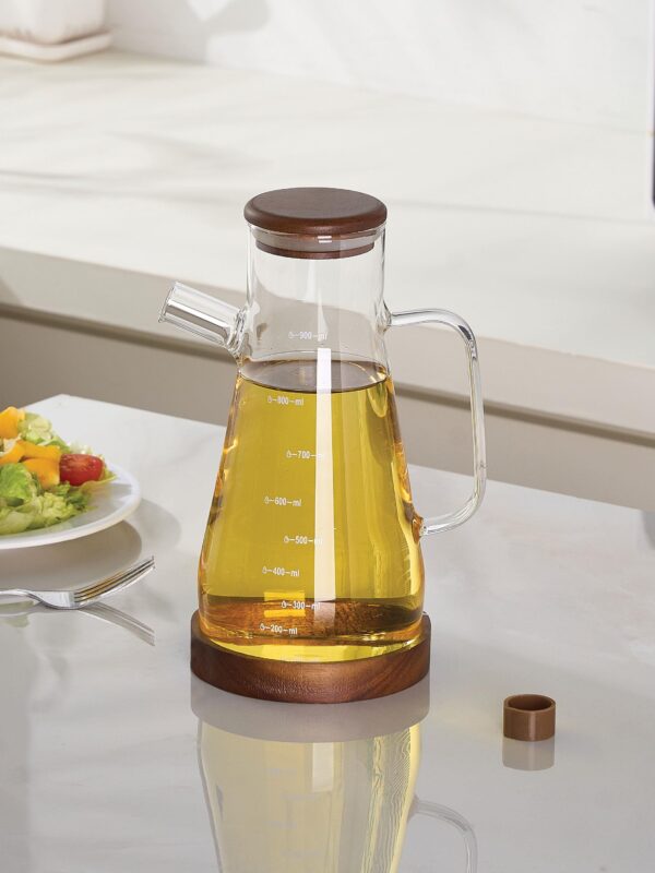 Kesten glazen oliefles met acacia deksel en houder | 900 ml