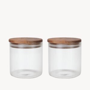 Voorraadpot Stripe met acaciadeksel | 2 stuks | 750 ml
