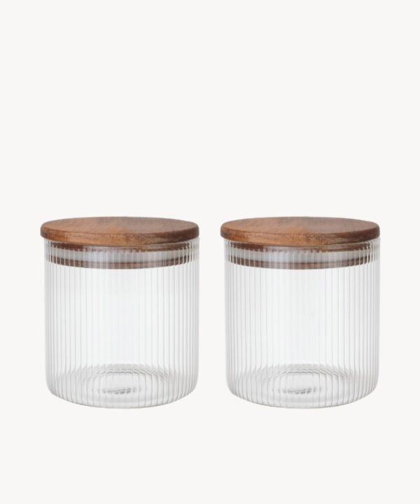Voorraadpot Stripe met acaciadeksel | 2 stuks | 750 ml
