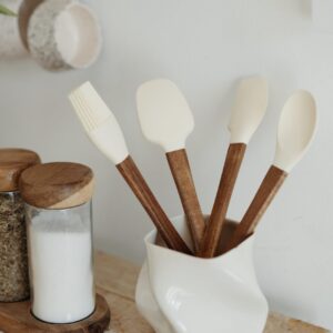 Mini siliconen spatelset met acaciahouten handvat | 4-delig