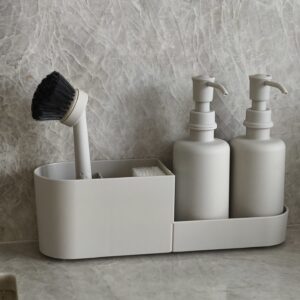 Liam dubbele zeepdispenser set met borstel en houder | Beige