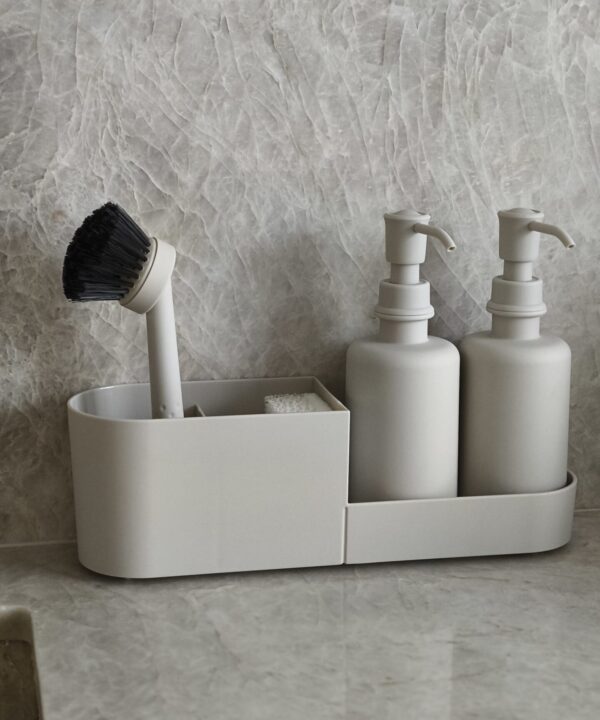 Liam dubbele zeepdispenser set met borstel en houder | Beige