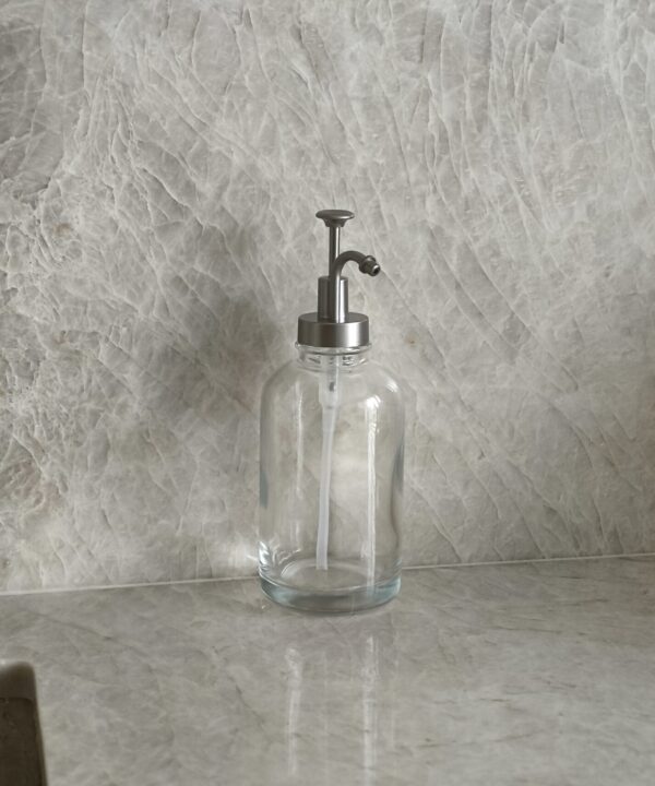 Angel glazen dispenser fles 500 ml – Zilver