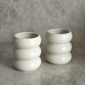 Bubble wave keramieken mok 2 stuks | 400 ml | Beige glans