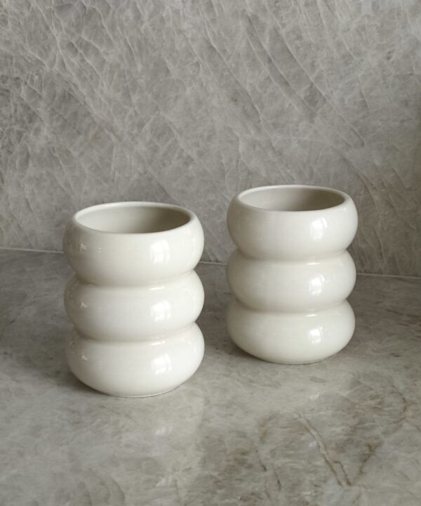 Bubble wave keramieken mok 2 stuks | 400 ml | Beige glans