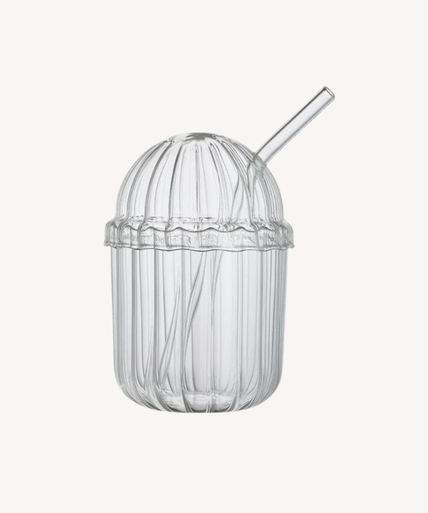 Dome ijskoffieglas met rietje en deksel | 450 ml