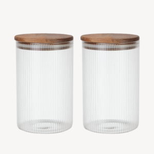 Voorraadpot Stripe met acaciadeksel | 2 stuks | 1000 ml