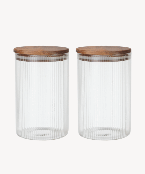 Voorraadpot Stripe met acaciadeksel | 2 stuks | 1000 ml