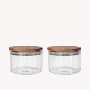 Voorraadpot Stripe met acaciadeksel | 2 stuks | 450 ml