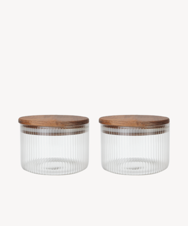 Voorraadpot Stripe met acaciadeksel | 2 stuks | 450 ml