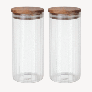 Voorraadpot Stripe met acaciadeksel | 2 stuks | 1500 ml