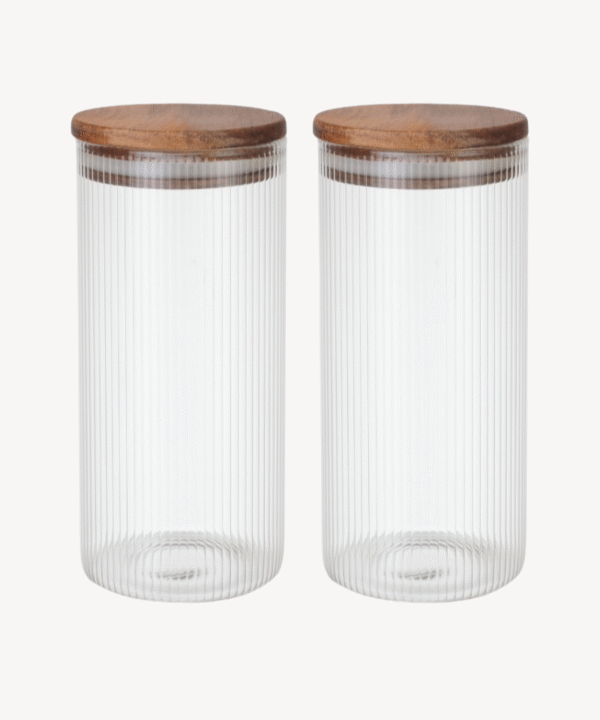 Voorraadpot Stripe met acaciadeksel | 2 stuks | 1500 ml