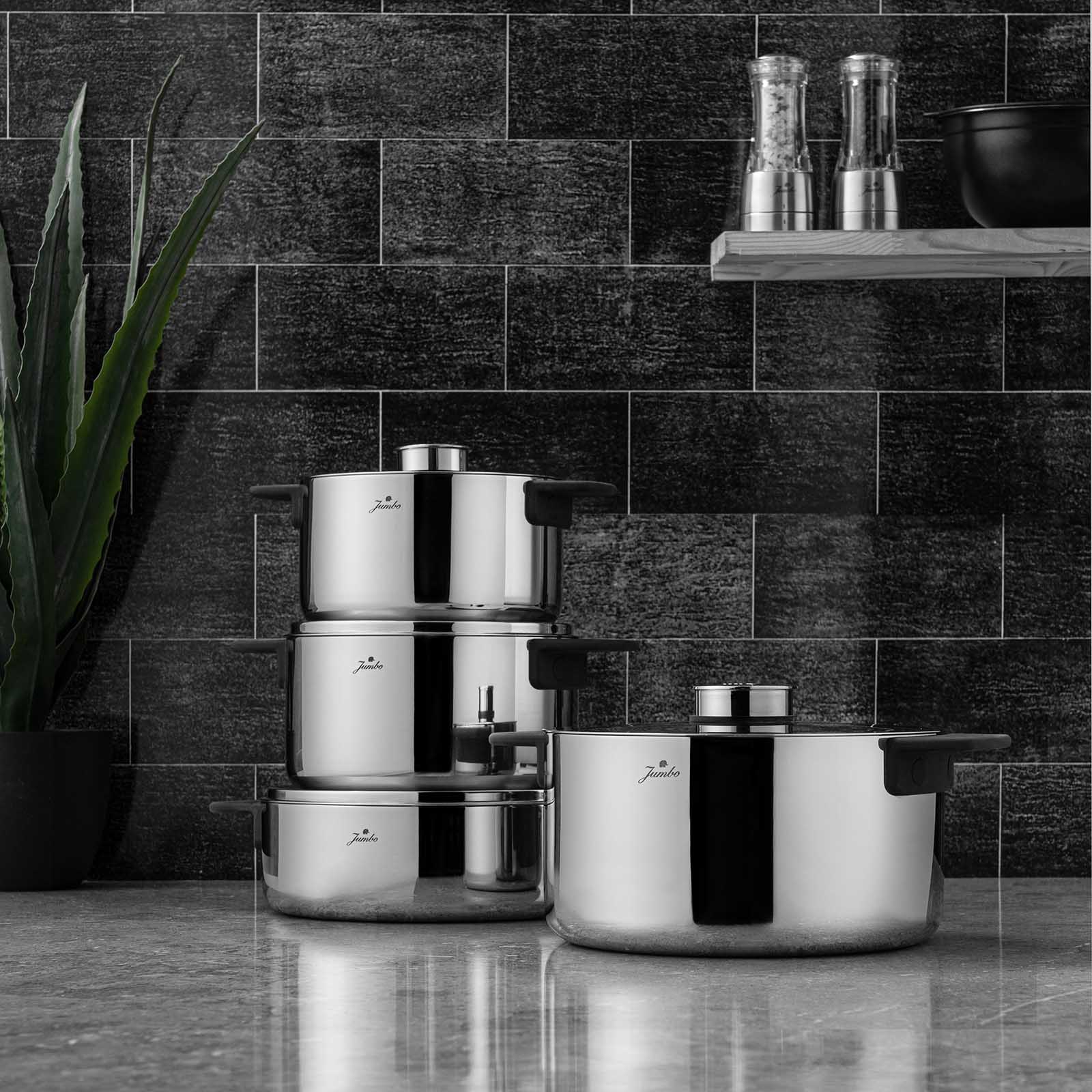 Jumbo Infinity 3-Ply 8-delige pannenset – Premium Tri-Ply roestvrijstaal