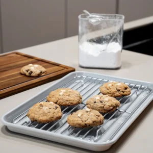 Bakplaat met afkoelrooster beige – PFAS-vrij, keramische antiaanbaklaag