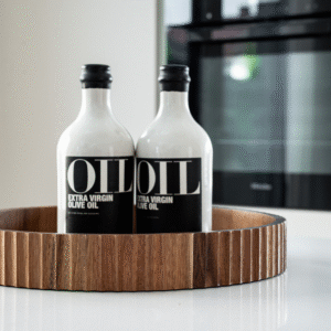 Acaciahouten stripe dienblad – rond houten serveerblad Ø 35,5 cm