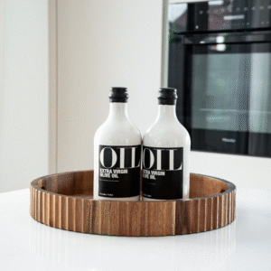 Acaciahouten stripe dienblad – rond houten serveerblad Ø 35,5 cm