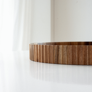 Acaciahouten stripe dienblad – rond houten serveerblad Ø 35,5 cm