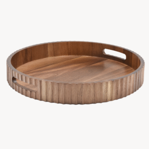 Acaciahouten stripe dienblad – rond houten serveerblad Ø 35,5 cm