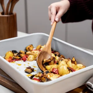 Rechthoekige keramische bakplaat beige – Antiaanbak