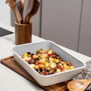 Rechthoekige keramische bakplaat beige – Antiaanbak