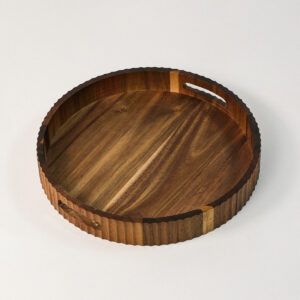 Acaciahouten stripe dienblad – rond houten serveerblad Ø 35,5 cm