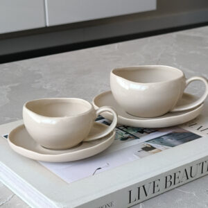 Wave Biscuit espressokopjes beige | 12-delige set | 120 ml